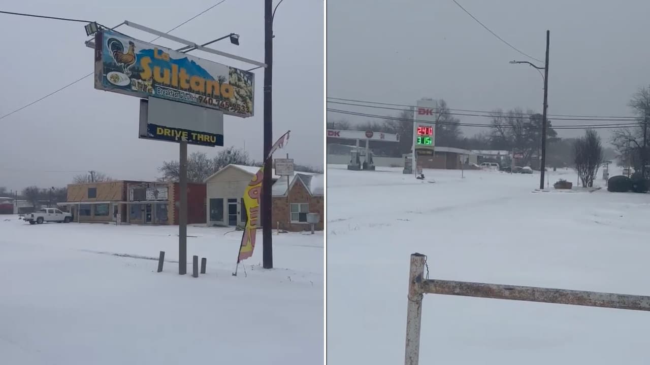 En Graham, 
<b>les cayó desde madrugada aguanieve y fueron de las primeras zonas en registrar temperaturas por debajo del punto de congelación.</b> Este es el panorama en esta ciudad, a eso de las 10AM, ya se veían algunas pulgadas de nieve.