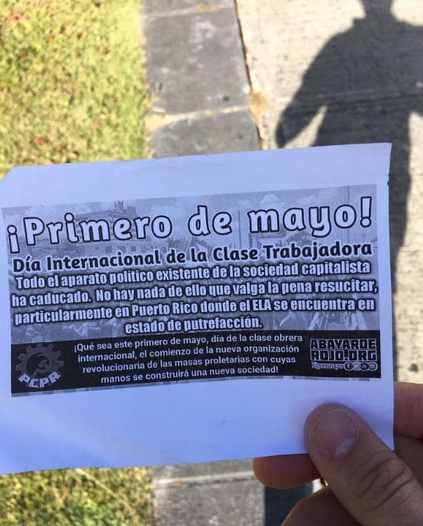 El Partido Comunista de Puerto Rico repartió hojas sobre el Primero de Mayo