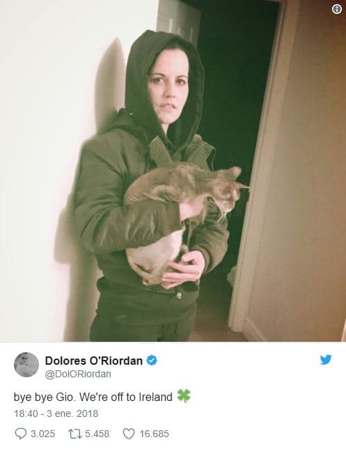 En la cuenta de Twitter de la cantante, se puede ver la última foto y mensaje que compartió en la red social. En ella, aparece sosteniendo a su gato y expresa unas palabras antes de viajar. “Adiós, adiós Gio. Nos vamos para Irlanda
<b>”</b>, escribió a principios de enero, frase que algunos de sus fans han tomado como una despedida.