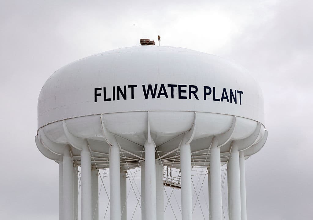 FLINT, MI - JANUARY 13: The Flint Water Plant tower is shown January 13, 2016 in Flint, Michigan. On Tuesday, Michigan Gov. Rick Snyder activated the National Guard to help the American Red Cross distribute water to Flint residents to help them deal with the lead contamination that is in the City of Flint's water supply. (Photo by Bill Pugliano/Getty Images)