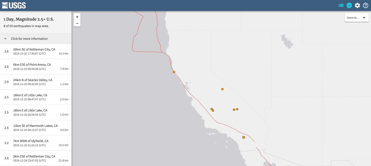 El Servicio Geológico de los Estados Unidos reporta al menos ocho sismos de hasta 3.2 de magnitud en varias zonas de California.