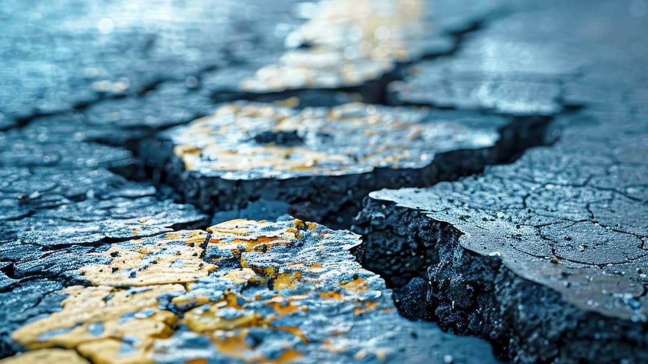 Se forma una enorme grieta en Washington Boulevard dirección norte a la altura de la calle 17