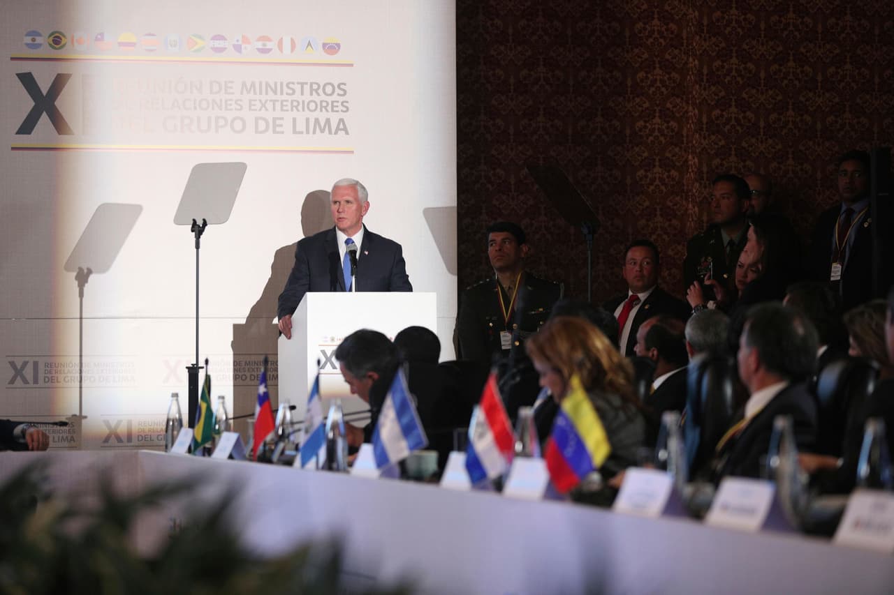 Pence en su discurso ante los cancilleres del Grupo de Lima en Bogotá.
