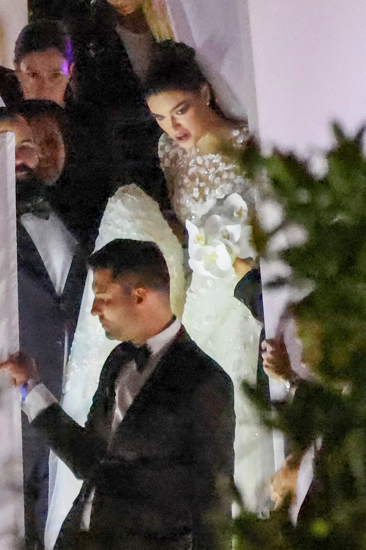 El vestido cuenta con un corsé, que se ciñe a la cintura, y una gran falda vaporosa compuesta por numerosas capas de tul.