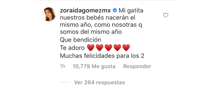 "Mi gatita, nuestros bebés nacerán el mismo año, como nosotras que somos del mismo año. Qué bendición. Te adoro. Muchas felicidades para los 2", escribió.