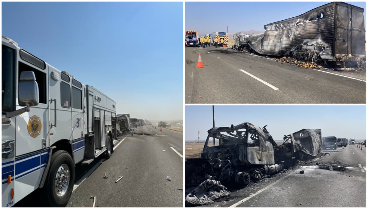 Mientras bomberos apagaban el fuego de un tráiler en carretera otro vehículo los golpeó