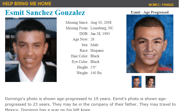 Niños y Adolescentes hispanos extraviados en Carolina del Norte