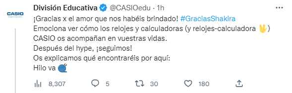Casio agradece a Shakira
