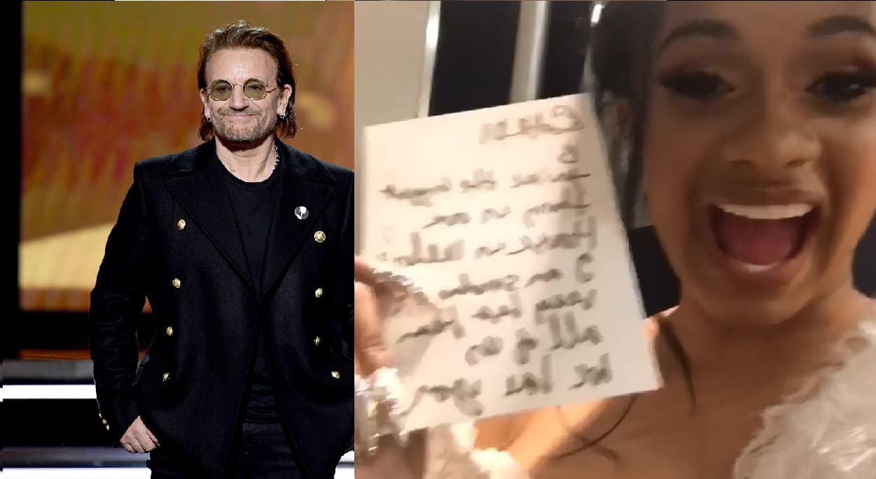 Bono gifts personalized note to Cardi B at the Grammys 