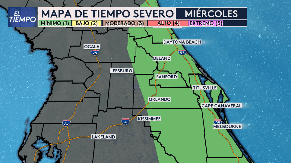 El mal tiempo se debe a la humedad y a un frente que se estará moviendo desde el norte hasta el sur, trayendo tormentas de lento movimiento. Hay un tiempo severo nivel 1 en Orlando, Sanford, Deland, partes de Kissimmee y al este de Florida Central.