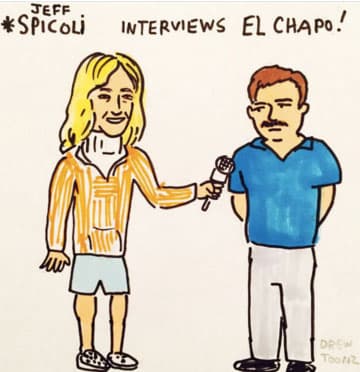 Una caricatura con el personaje de Penn en 'Fast Times at Ridgemont High', uno de sus éxitos en los 80.