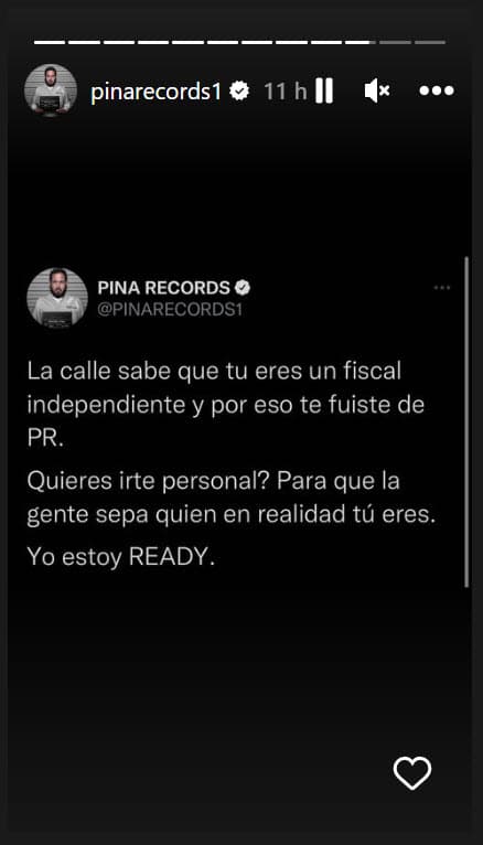 Después, publicó un mensaje en donde, sin mencionar a Don Omar, escribió: "La calle sabe que 
<b>tú eres un fiscal independiente</b> y por eso te fuiste de PR". 
<br>