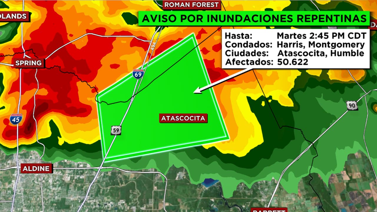 Emiten aviso por inundación repentina para ciertas áreas del noreste del condado Harris