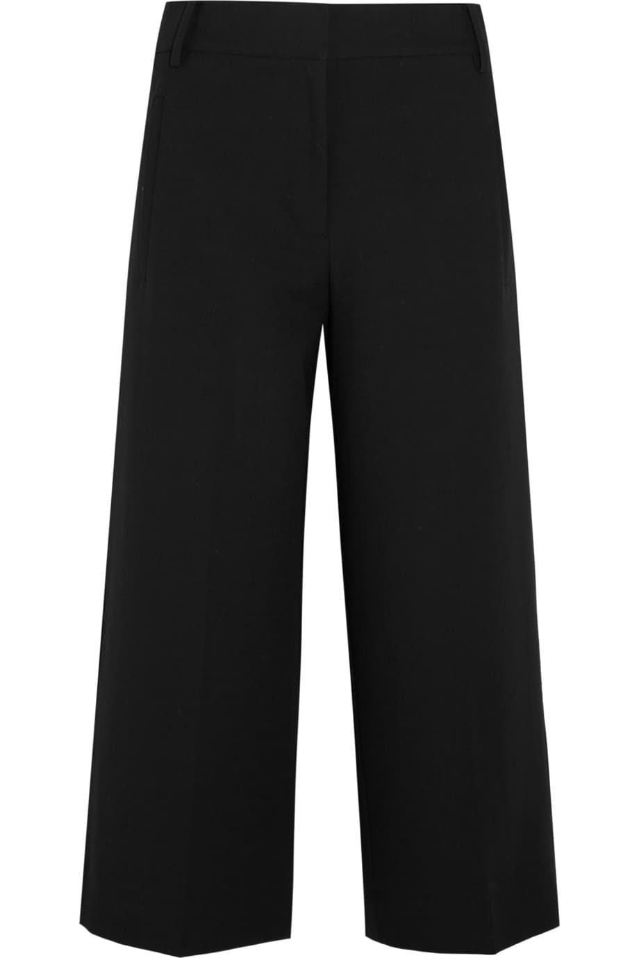 Esta es la pieza reina de los básicos de todos los tiempos. De hecho si no tuvieras muchas oportunidades de comprar ropa, unos buenos pantalones negros, de bota recta y pretina masculina solucionarían casi todas las situaciones estilísticas a las que te enfrentarías en tu vida (Tibi)