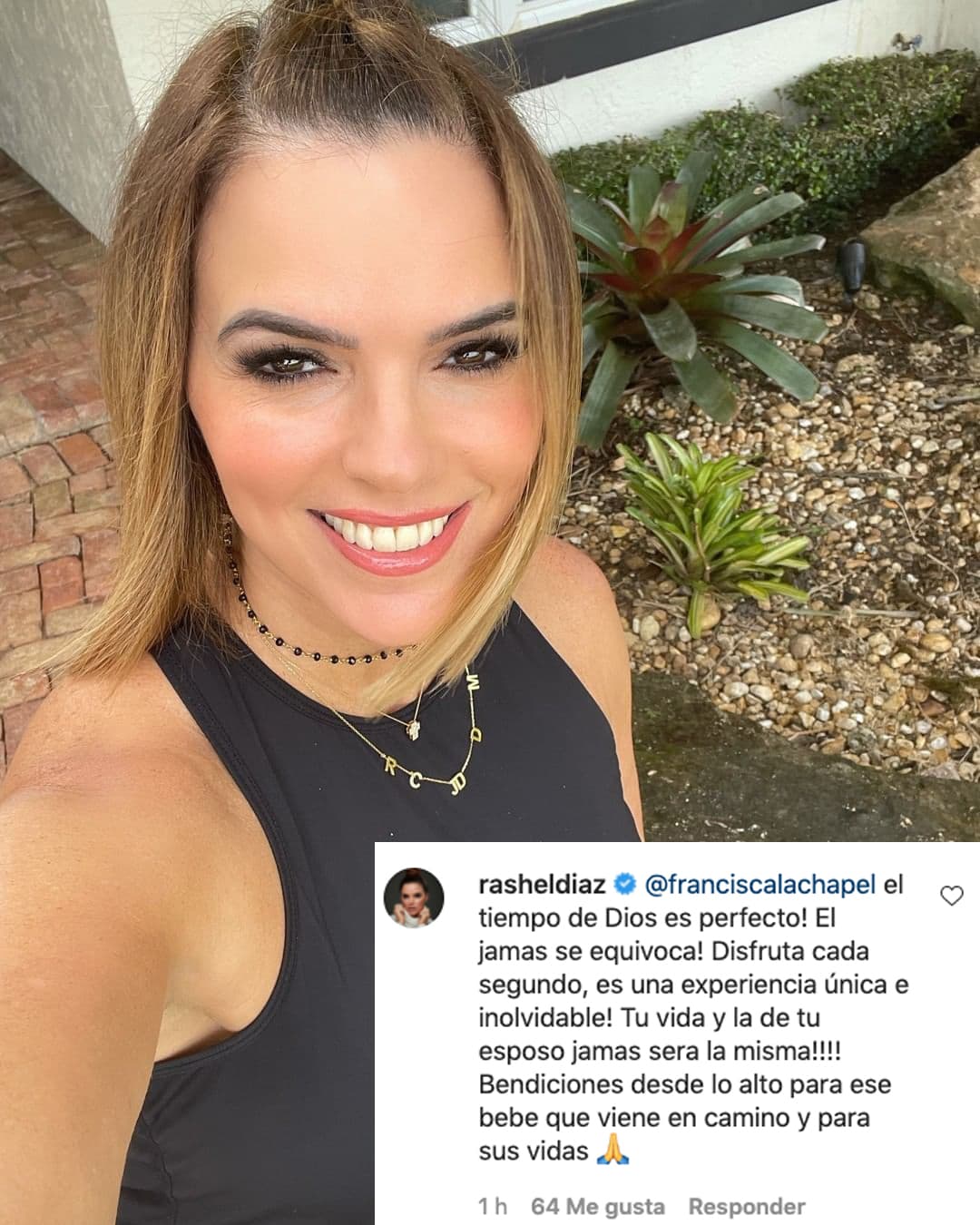 La presentadora cubana Rashel Díaz también se mostró emocionada con el nuevo integrante de la familia de Francisca: "¡El tiempo de dios es perfecto! ¡Él jamás se equivoca! Disfruta cada segundo, ¡es una experiencia única e inolvidable! ¡Tu vida y la de tu esposo jamas será la misma! Bendiciones desde lo alto para ese bebé que viene en camino y para sus vidas".