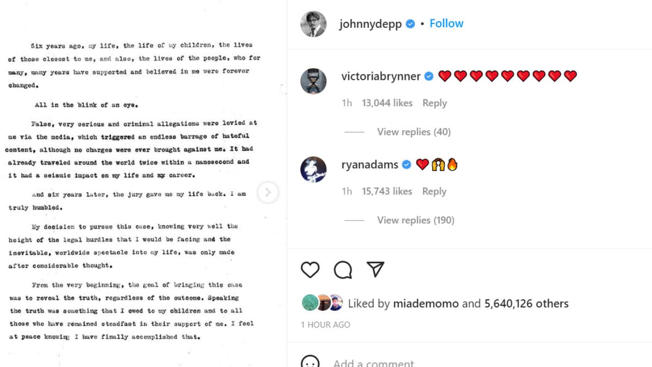 Johnny Depp reaccionó al veredicto en el juicio de Amber Heard y dijo: "Estoy realmente honrado".