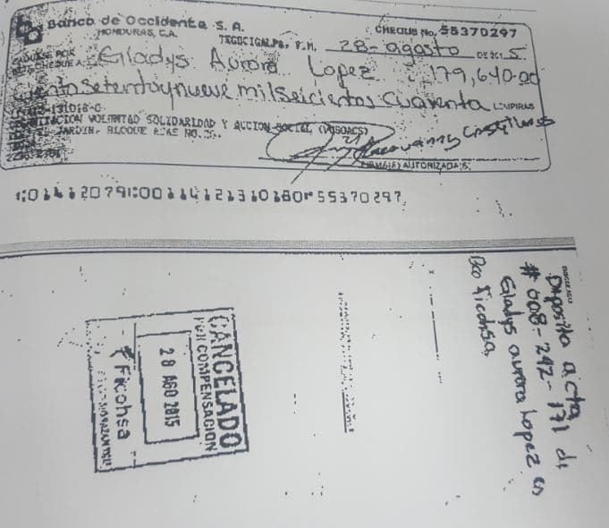 La legisladora del Partido Nacional, 
<b>Gladis López</b>, fue acusado el año pasado por corrupción relacionada con una red en la que presuntamente también se embolsaron dinero sin realizar los proyectos declarados.