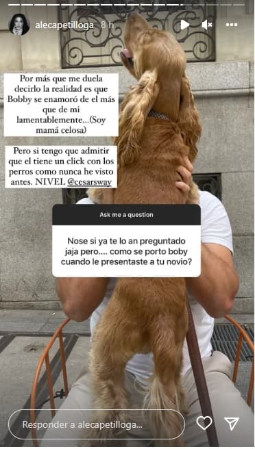 Un usuario en instagram le preguntó "cómo se portó Bobby cuando le presentaste a tu novio" y Ale dejó saber que desde que se conocieron se llevaron muy bien, lo cual le provocó celos.