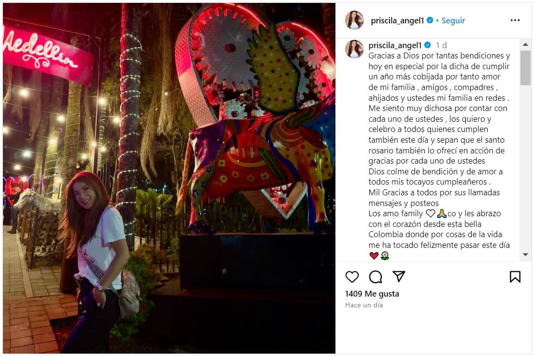 Priscila Ángel celebró su cumpleaños número 46 en Colombia.