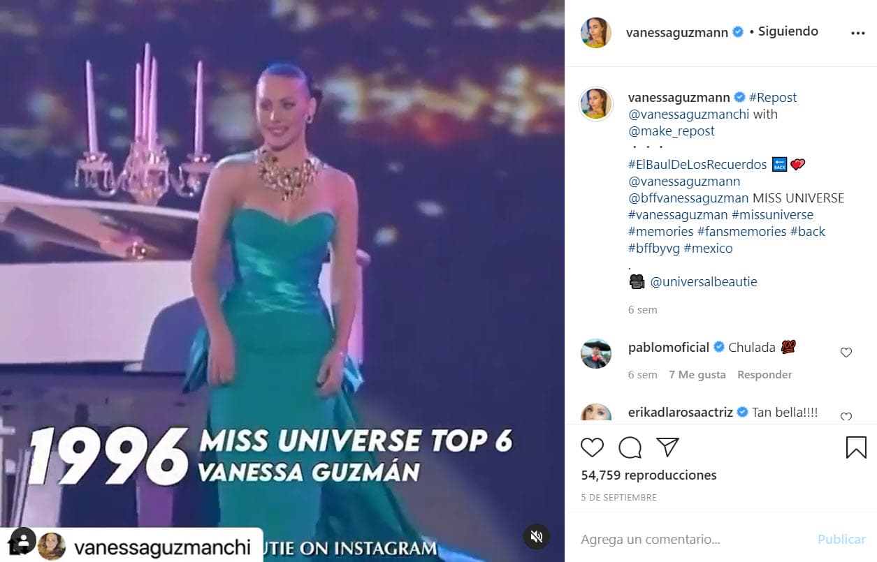 También agregó una fotografía de cuando desfiló por la pasarela de 
<b>Miss Universo</b> en 1996, donde quedó en la quinta posición.
<br>