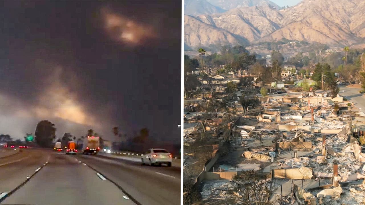 Captan amanecer con gran nubarrón de humo del incendio Eaton en Altadena, California