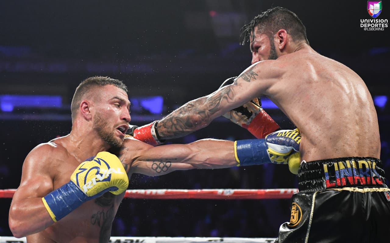Jorge Linares y Vasyl Lomachenko brindaron la pelea del primer semestre del 2018 en el Madison Square Garden. El venezolano mandó al ucraniano a la lona en el sexto round, pero éste se levantó para terminar la contienda en el décimo asalto con un fulminante gancho al hígado. De esta forma, Lomachenko se convirtió en el campeón mundial ligero de la AMB y obtuvo se tercer título en tres categorías de peso diferentes (pluma, superpluma y ligero).
