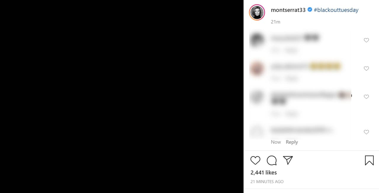 <b><a href="https://www.instagram.com/p/CA70fuWh4NT/" target="_blank">Montserrat Oliver </a></b>puso también la imagen negra en su cuenta.