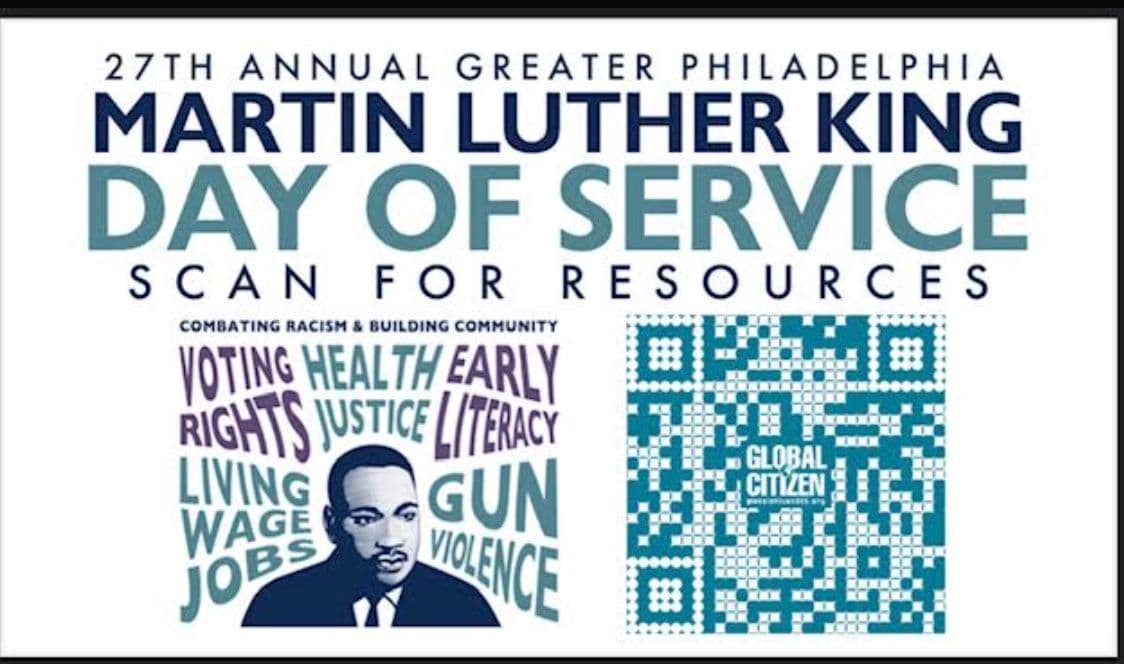 <b><a href="https://volunteer.globalcitizen365.org/kingdayoverview" target="_blank">Greater Philadelphia Martin Luther King Day of Service (17 de enero)</a></b>. Los voluntarios pueden participar en una de las docenas de proyectos de servicio en persona y virtuales durante el Día de Servicio de Martin Luther King Jr. en el área de Filadelfia. Girard College sirve como centro para los proyectos del día. Los proyectos de servicio de este año incluyen la distribución de alimentos, la limpieza de la comunidad y la fabricación de mantas.