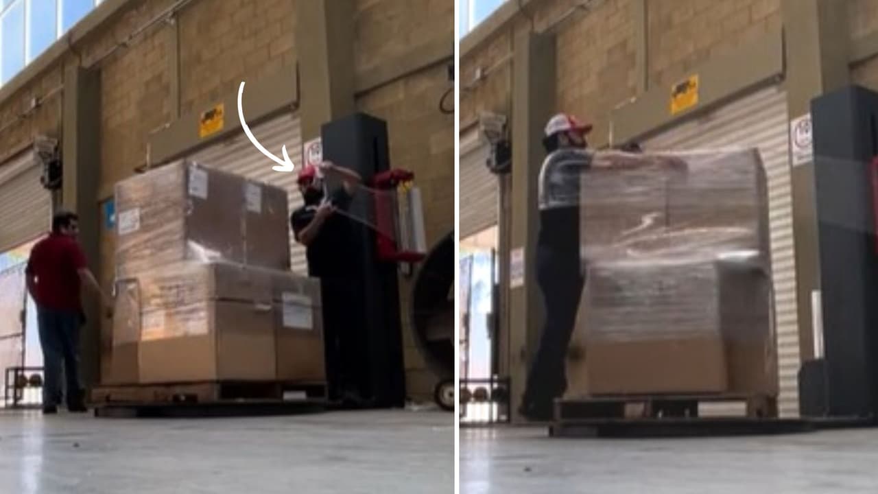 Hombre queda atrapado en plástico al querer envolver cajas de cartón: accidente laboral explota en TikTok