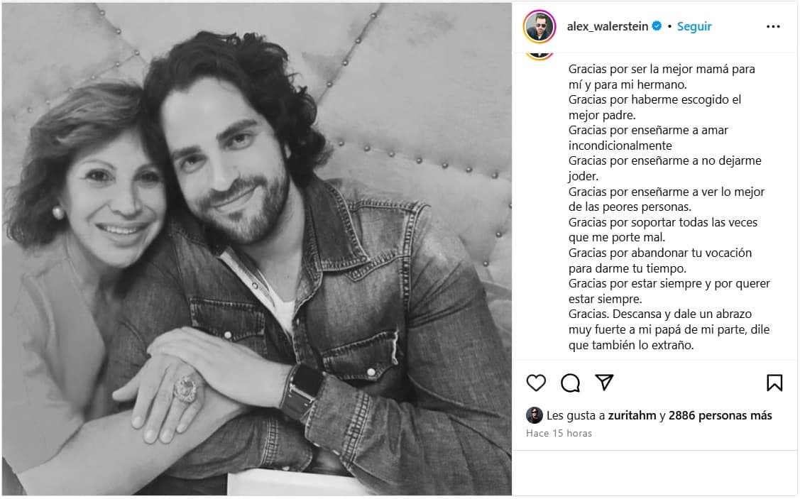 Alejandro Walerstein dedicó unas emotivas palabras a su mamá, Marisela Berti, tras su muerte.