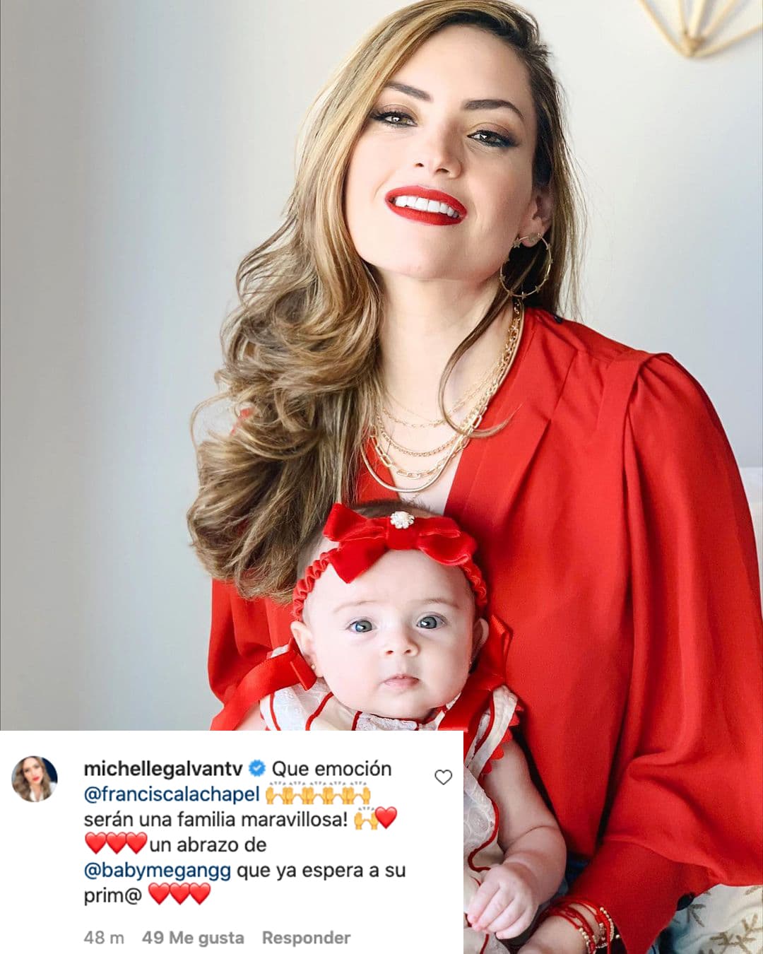 En la publicación en que Lachapel dio a conocer la noticia, Galván comentó: "Qué emoción, Francisca Lachapel. ¡Serán una familia maravillosa!", la conductora del matutino de Univision incluso recibió un abrazo de Baby Megan, quien "ya espera a su prim@", escribió la mexicana.