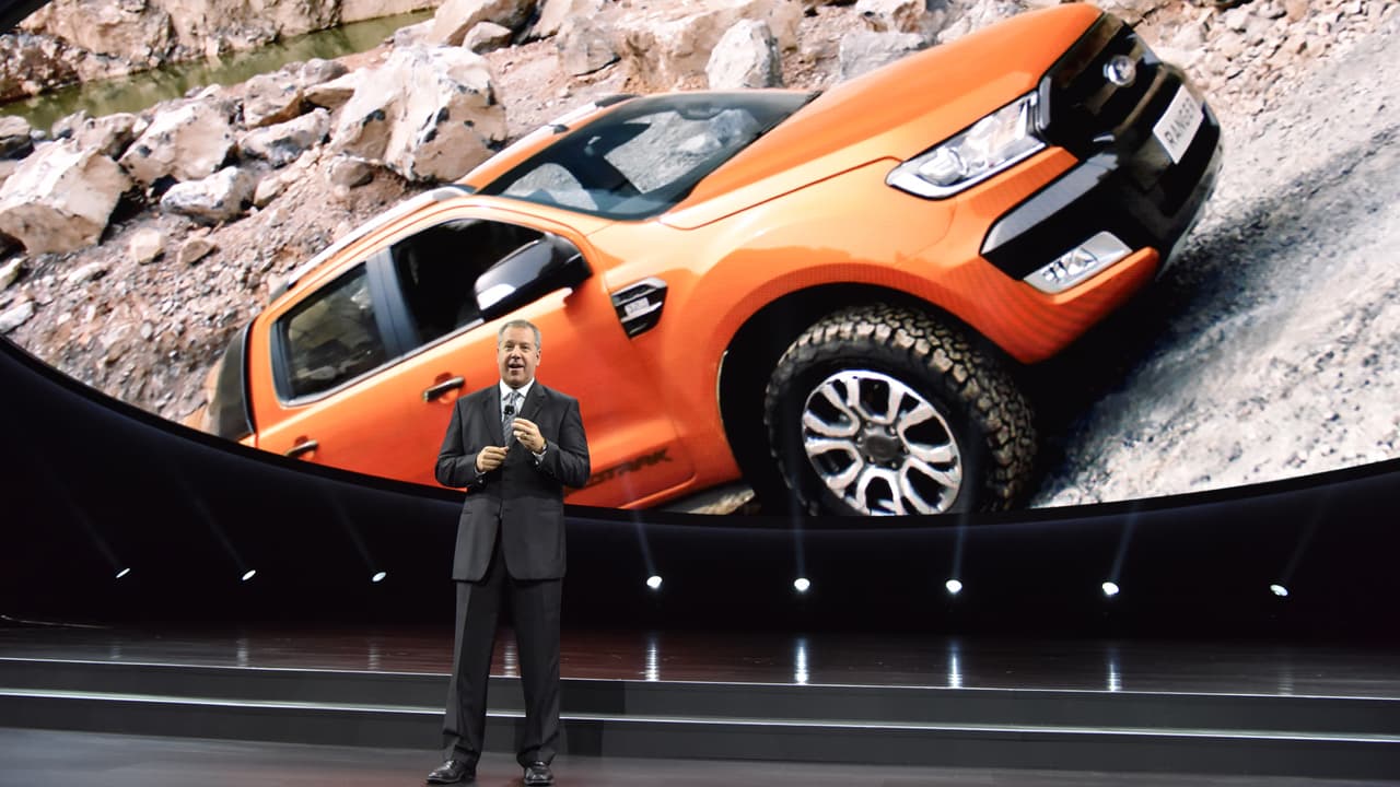 Joe Hinrichs, presidente de las operaciones de Ford en las Américas utilizó una imagen de la Ford Ranger global cuando anunció el regreso de ese modelo durante el Auto Show de Detroit 2017.