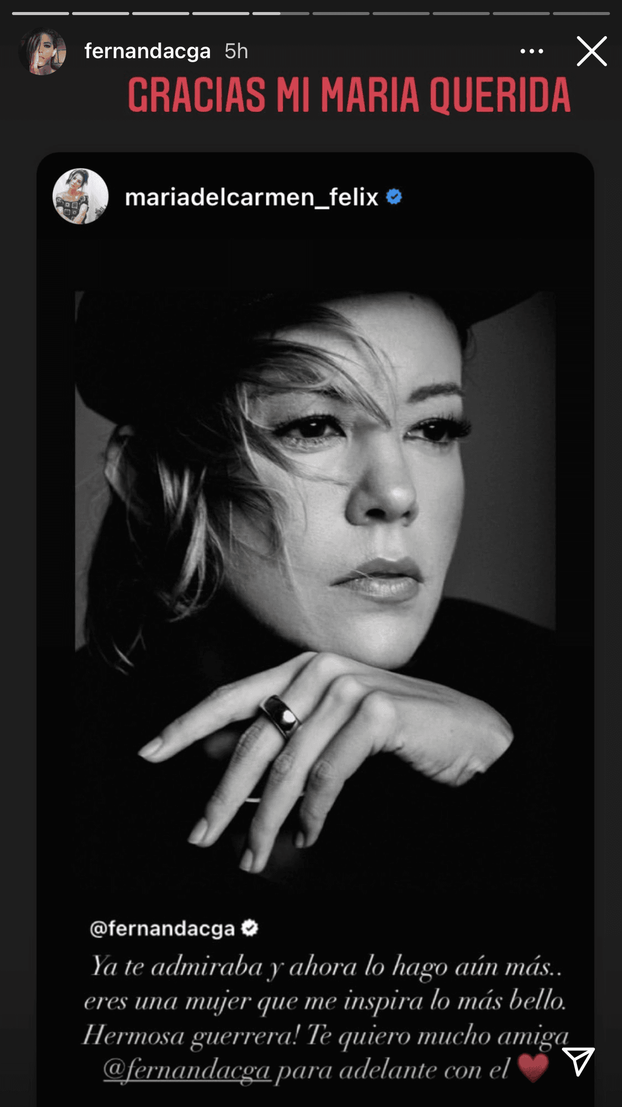 Su colega, María del Carmen Félix, reconoció que ahora la admira más y la describió como una inspiración de "lo más bello". 
<br>