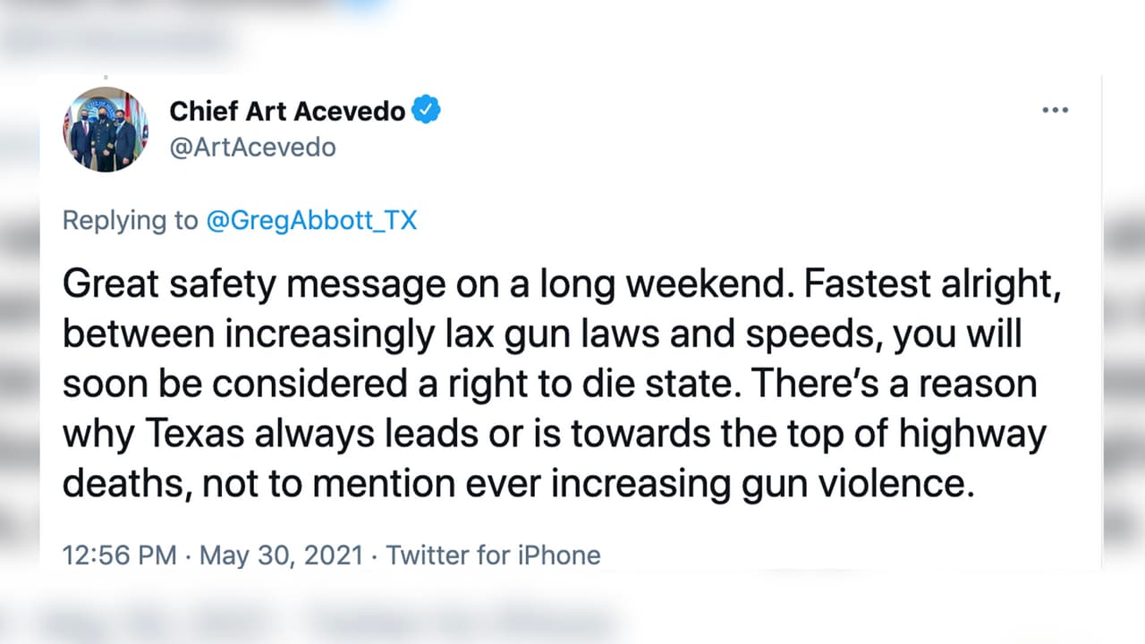 Ante tal afirmación, el exjefe de la policía dijo con ironía que era un "gran mensaje en un fin de semana largo". Señaló que debido a las leyes, Texas será considerado pronto como "un estado con derecho a morir".