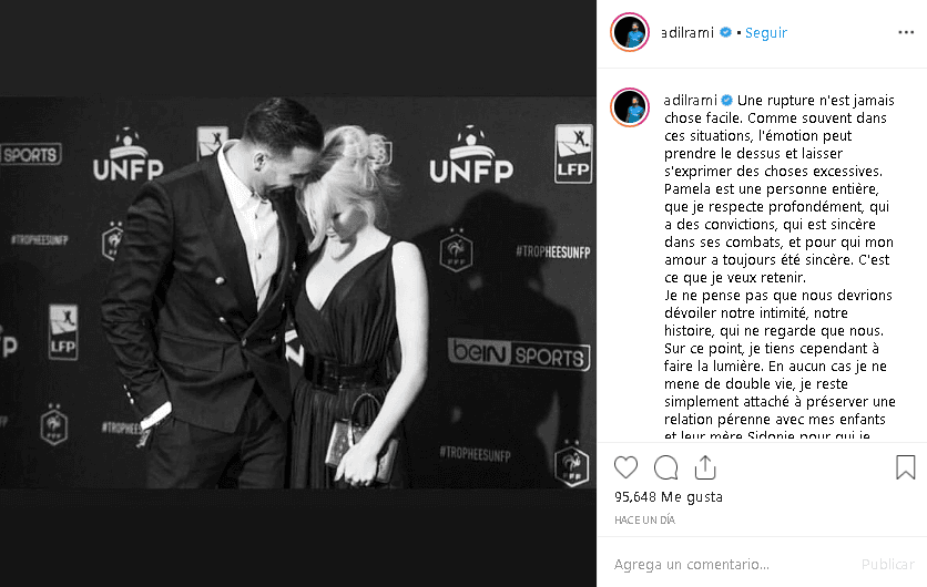 “Una ruptura nunca es fácil”, así inició Adil Rami 
<b><a href="https://www.instagram.com/p/BzI1YO2IfyK/" target="_blank">su mensaje</a></b>.