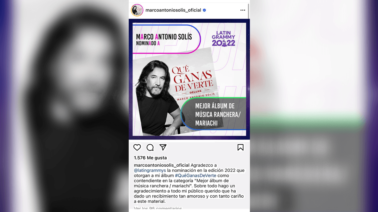 <a href="https://www.univision.com/musica/los-bukis-anuncian-las-nuevas-fechas-para-el-tour-de-una-historia-cantada-fotos" target="_blank">Marco Antonio Solís</a>, recibió la noticia de su nominación con emoción, y le agradeció a su público por el recibimiento a su disco. El Buki, está nominado en 
<b>Mejor Álbum de Música Ranchera/Mariachi.</b>
<br>