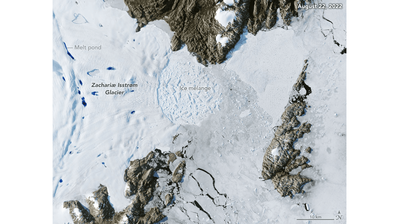 Así se veía el glaciar Zachariae Isstrom en 2022, tras haber perdido millones de toneladas de hielo.