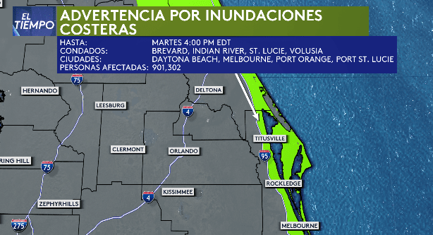 Hay una advertencia por inundaciones costeras en estas áreas.