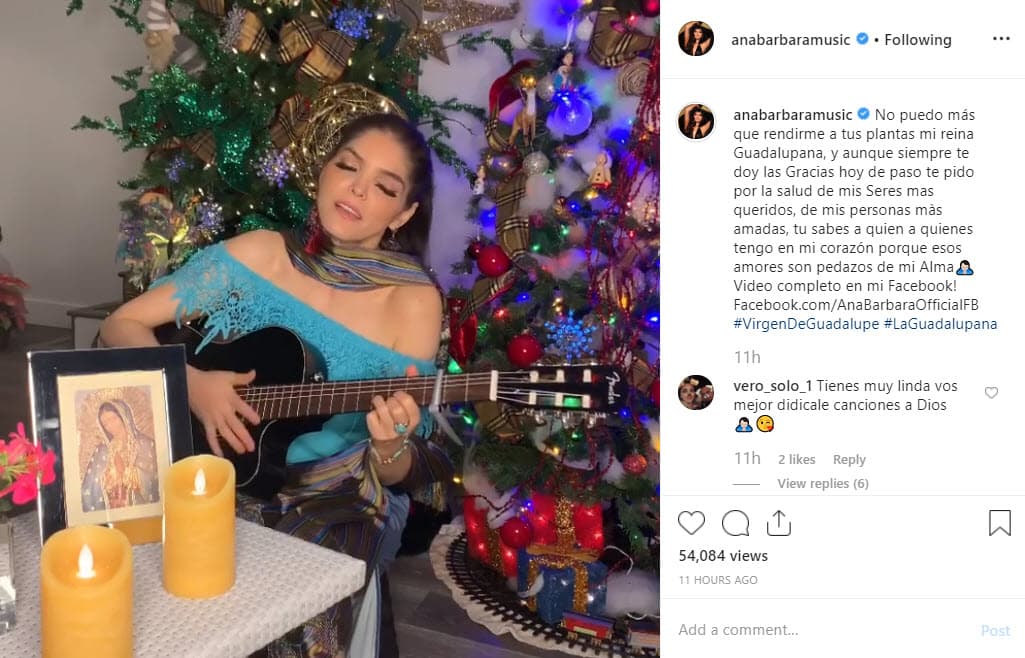 <b><a href="https://www.univision.com/famosos/ana-barbara-enfrenta-dias-dificiles-tras-el-accidente-de-su-perrita-en-presencia-de-sus-hijos-video">Ana Bárbara</a></b> fue otras de las celebridades que le cantó, pero antes le hizo una sensible petición: "Desde esta humilde casa queremos 
<b>rendirle un pequeño tributo a nuestra madre querida</b>, a nuestra madre santa la guadalupana, pidiendo por todos aquellos hermanos que necesitan salud, amor, bienestar, paz en su corazón, como también lo necesitamos todos".