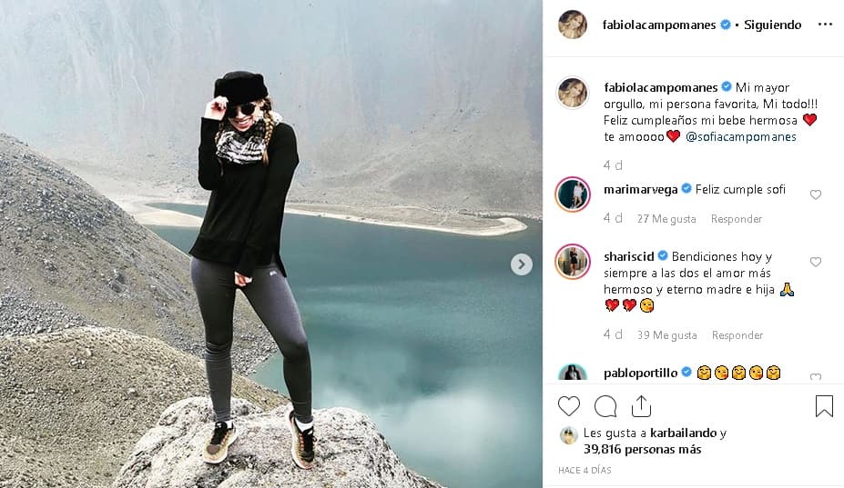 "Mi mayor orgullo, mi persona favorita. ¡Mi todo! Feliz cumpleaños mi bebe hermosa te amo Sofía Campomanes", 
<b><a href="https://www.instagram.com/p/B4RFRagnIR-/" target="_blank">escribió</a></b>.