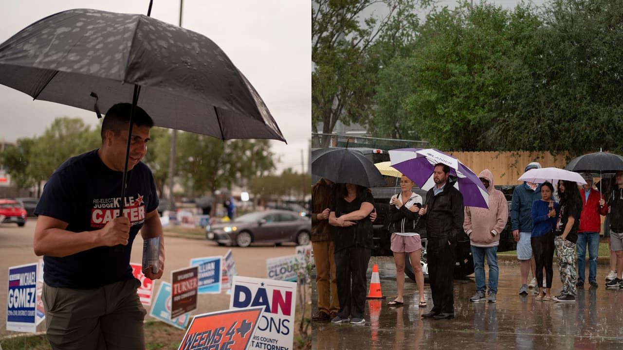 En medio de la lluvia y los fuertes vientos: así avanza la jornada en los centros de votación de Houston