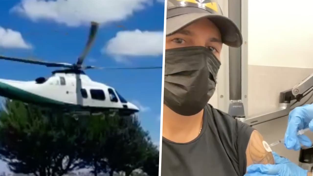 Poncho de Nigris llega en helicóptero a ponerse la vacuna en San Antonio, TX