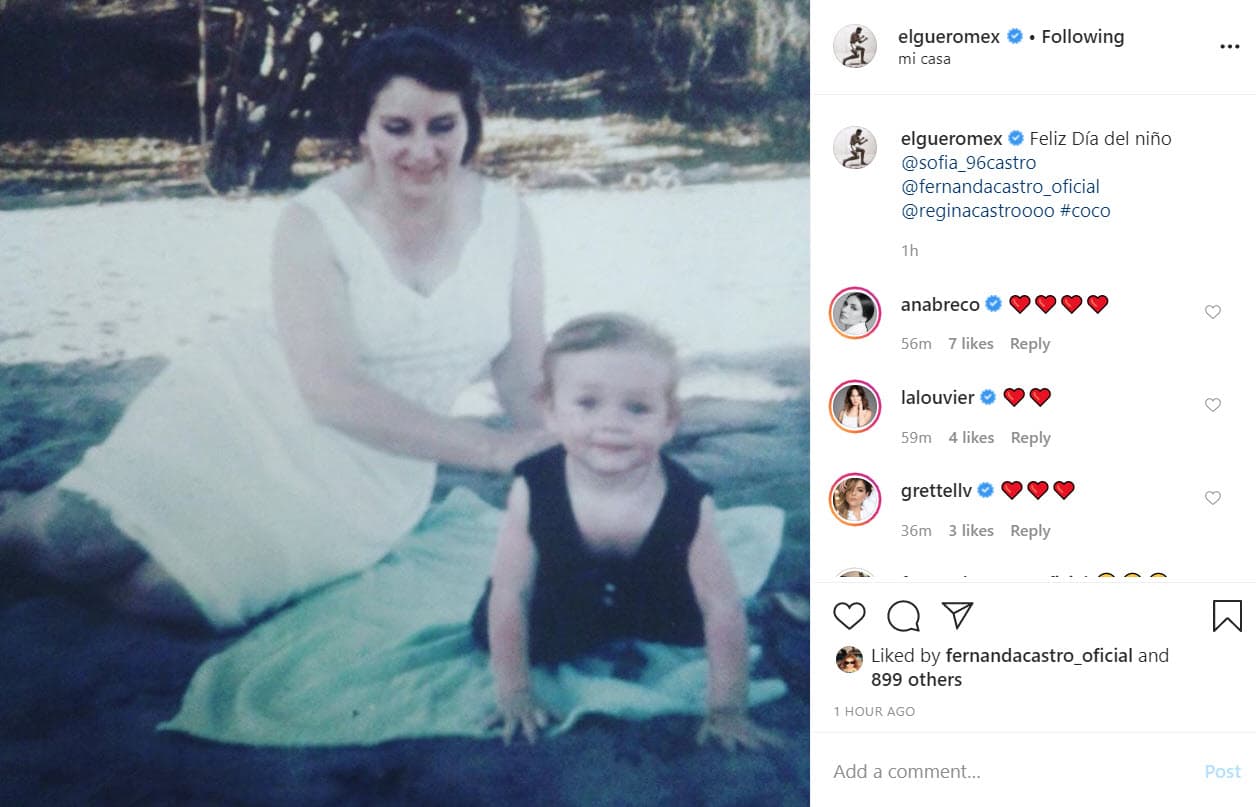 Desde entonces no se hizo presente en redes sociales hasta este jueves 30, para desearles 
<b>feliz Día del Niño </b>(festividad de México) a sus hijas Sofía, Fernanda y Regina, con una fotografía de su infancia al lado de ‘Doña Soco’.
<br>