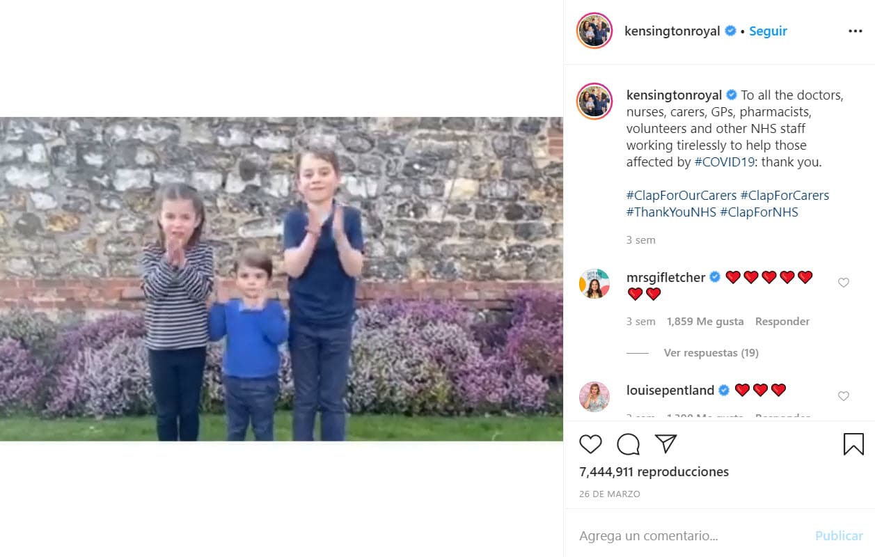 El pasado 26 de marzo acompañó a sus hermanos mayores el príncipe George y la princesa Charlotte, en un video donde se les ve 
<b>aplaudiendo</b> en honor a todos aquellos que trabajan en Servicio Nacional de Salud del Reino Unido, por 
<b>su labor ante la pandemia del covid-19</b>.
<br>