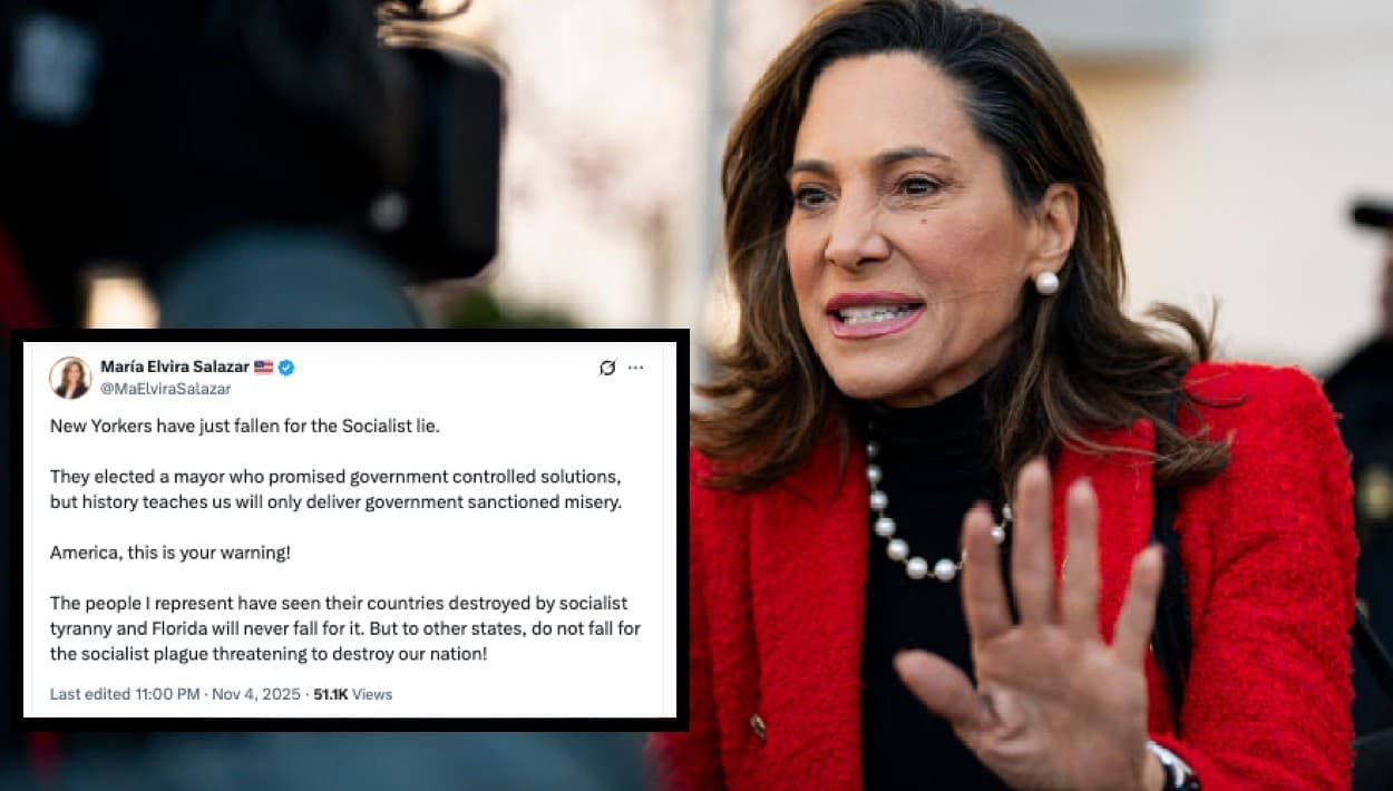 Para 
<b><a href="https://www.univision.com/noticias/congresista-salazar-rechaza-decision-de-google-de-sacar-a-univision-del-paquete-basico-de-youtube-tv-video" target="_blank">María Elvira Salazar,</a></b> representante en la Cámara federal por el Distrito 27 de Florida, 
<b>los neoyorquinos cayeron "en la trampa de la mentira socialista</b>. Eligieron a un alcalde que prometió soluciones controladas por el gobierno, pero la historia nos enseña que solo traerá miseria, auspiciada por el gobierno".
<br>
<br>
<b>"¡Estados Unidos, esta es tu advertencia! </b>La gente a la que represento ha visto sus países destruidos por la tiranía socialista y
<b> Florida jamás caerá en ella</b>. Pero a los demás estados: 
<b>¡No caigan en la trampa de la plaga socialista que amenaza con destruir nuestra nación!",</b> agregó.