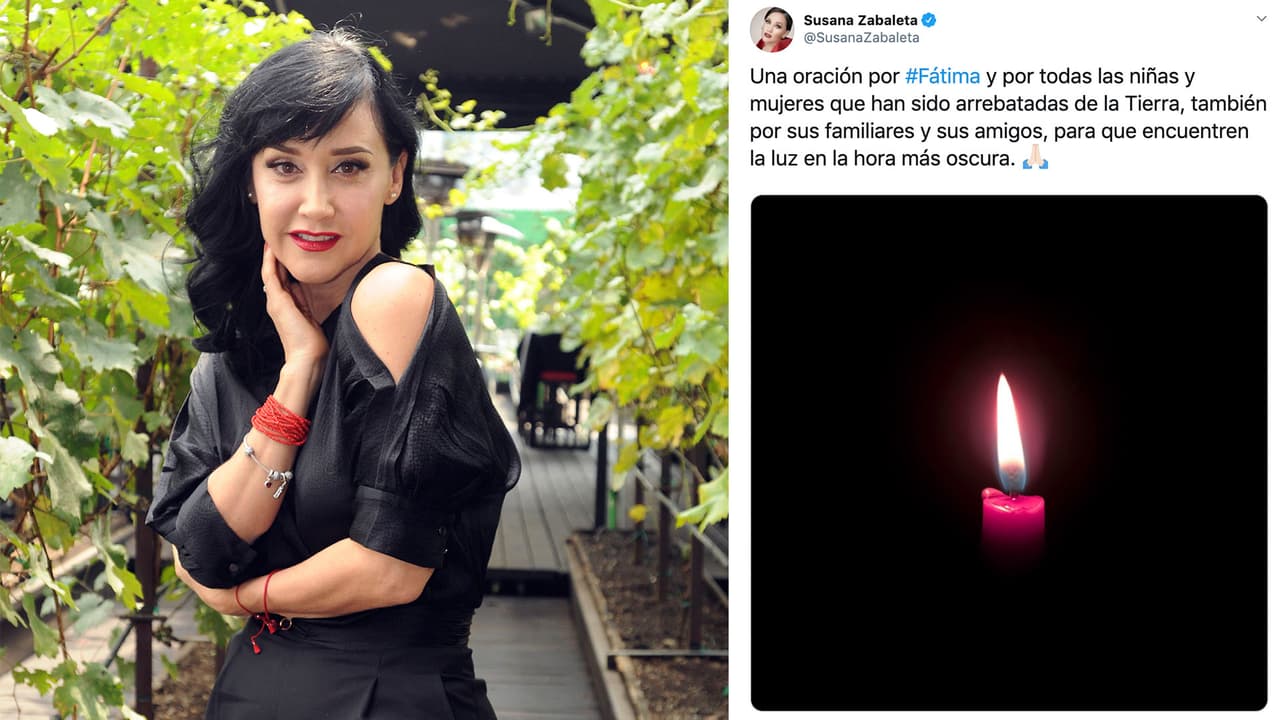 <b>Susana Zabaleta</b> pidió una oración por Fátima y todos aquellos que pasan por un momento difícil, "una oración por #Fátima y por todas las niñas y mujeres que han sido arrebatadas de la Tierra".