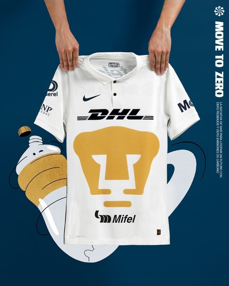 Pumas presenta playeras hechas con botellas de plástico reciclables, junto con una tipografia personalizada de Cantera.