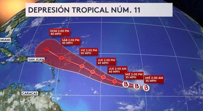 Se forma la Depresión Tropical número 11 en el Atlántico: podría convertirse en tormenta tropical