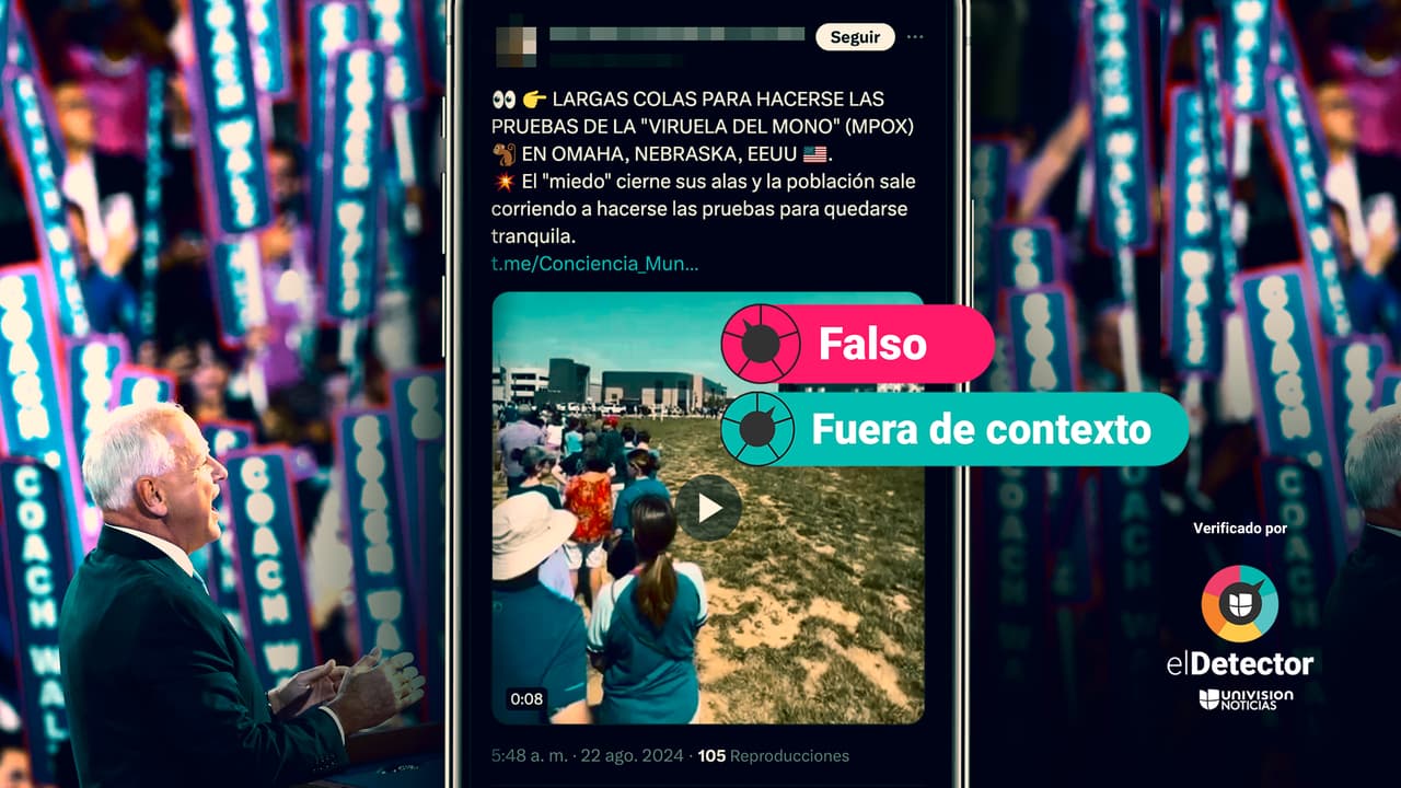 Ese video NO muestra una fila para hacerse la prueba contra la viruela de mono: esperan para entrar a un evento de campaña de Tim Walz
