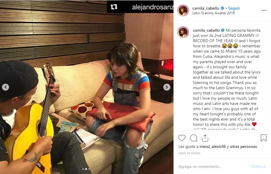 La cantante no asistió a la ceremonia, pero hizo una 
<b><a href="https://www.instagram.com/p/B430s0Nn6tC/" target="_blank">emotiva publicación</a></b> en la que recordó que es fan del español desde que llegó a Estados Unidos.